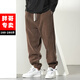 坦野大碼男裝褲子男加肥加大秋冬休閑褲男胖子男裝寬松束腳長(cháng)褲肥佬褲 k10883深棕色 厚款 （束腳） 2XL 【建議160-185斤】