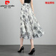 皮爾卡丹高腰新款夏季字裙胯2026女雪紡印花顯瘦a中長(cháng)款半身裙遮大碼舞裙 水墨印花 XL 2.4-2.6尺