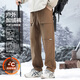 布衣傳說(shuō)防潑水加絨加厚褲腿大容量貼袋工裝戶(hù)外小錐男式休閑褲 深卡其 33