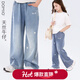 多妙屋女童褲子夏季新款兒童天絲牛仔褲大童夏裝直筒冰絲運動(dòng)褲洋氣童裝 淺藍色16071 160