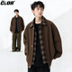 CLOR美式格子飛行夾克外套男春秋寬松復古假兩件翻領(lǐng)上衣JK10咖啡2XL