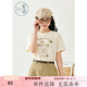 紫涵（ZIHAN）紫涵卡通字母貓咪T恤女夏季經(jīng)典百搭圓領(lǐng)短袖設計感上衣 米杏 S