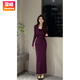 賞峰多巴胺御姐開(kāi)衫吊帶連衣裙套裝女新款夏季穿搭感包臀長(cháng)裙 深紫色套裝(螺紋面料) S