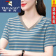 啄木鳥(niǎo)（TUCANO）純棉v領(lǐng)胖.m短袖女25夏季新款胖.大碼寬松遮肚顯瘦女上衣條紋短袖 KK9002灰色 V.領(lǐng)小衫 5XL 建議180-200斤