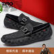 零度Zero休閑皮鞋男秋冬新款格紋滴膠一腳蹬駕車(chē)鞋真皮休閑鞋樂(lè )福鞋男 黑色 38 (240mm)