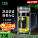 水宜生玻璃杯雙層泡茶杯高檔商務(wù)帶把手防燙耐熱辦公杯男士刻字水晶杯 辦公泡茶杯380ml