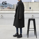 COMIC SOUL冬季韓版男中長(cháng)款加厚呢大衣寬松休閑帥氣黑色翻領(lǐng)毛呢外套 黑色加棉 M