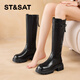 星期六厚底長(cháng)筒靴女2025新款冬季黑色不過(guò)膝英倫風(fēng)瘦瘦靴西部復古騎士靴