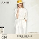 AMII女裝2025夏季新款通勤半開(kāi)襟中袖配腰帶法式連衣裙襯衫裙 米白 S 155/80A
