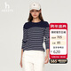 哈吉斯（HAZZYS）女裝條紋學(xué)院休閑長(cháng)袖T恤女ABTSE0BCF05 藏青色NV 160/84A38