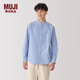 MUJI男式水洗牛津立領(lǐng)長(cháng)袖襯衫男士襯衣外套純棉25年春季男裝AC4ACC5S 薩克森藍條紋 S (165/84A)