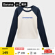 蕉內（Bananain）非常服520Color女士棉感主題長(cháng)袖拼色休閑T恤顯瘦辣妹T恤秋冬新品 暖白拼深空藍 L