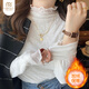 莫代爾內搭蕾絲打底衫女2026新款加絨加厚秋冬半高領(lǐng)白色網(wǎng)紗小衫 白色