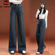 AEMAPE復古牛仔褲女2026春秋冬新款加絨拖地長(cháng)褲高腰寬松闊腿褲梨形身材 復古藍 3XL 建議135-145斤