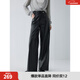 ELLE摩登高級感pu皮休閑褲女2025秋季新款顯瘦通勤時(shí)髦皮褲闊腿褲 黑色 XL