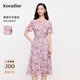 珂萊蒂爾2025年優(yōu)雅氣質(zhì)茶歇裙女收腰仙女碎花連衣裙通勤 淡紫紅 L
