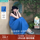 茵曼克萊因藍壓褶吊帶連衣裙2026夏季女裝新款氣質(zhì)收腰顯瘦裙子 深靛藍 M