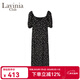 Lavinia Club拉維妮婭春夏新款法式碎花連衣裙女黑色氣質(zhì)一字肩泡泡袖茶歇長(cháng)裙 黑白花 S /160/84A