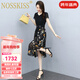 NOSSKISS奢侈高檔品牌雪紡連衣裙女夏季2025年新款碎花氣質(zhì)收腰顯瘦裙子 黑色 L 【106-115斤】