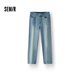 森馬（Semir）森柔|牛仔褲女夏季半松緊腰長(cháng)褲ins潮顯瘦女士直筒褲103325124002