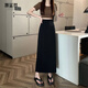 漫藍夢(mèng)黑色西裝垂感高腰開(kāi)叉長(cháng)裙修身直筒包臀裙子半身裙女夏季2026新款 黑色 XL