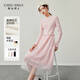秋水伊人優(yōu)雅針織拼接網(wǎng)紗連衣裙2025年冬季新款顯瘦內搭中長(cháng)裙 粉紅 M
