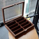 妙占木質(zhì)首飾盒眼鏡收納展示盒墨鏡太陽(yáng)鏡分隔收納盒黑胡桃木紋盒子 胡桃木紋8位眼鏡盒（咖色珠粒絨）