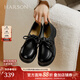 哈森系帶樂(lè )福鞋春款經(jīng)典黑色百搭日常通勤上班女鞋HWS250137 黑色 牛皮革 38 *