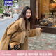 羅蒙品牌皮毛一體羊羔毛機車(chē)棉服女2026秋冬新款寬松加厚麂皮毛毛外套 栗色 L
