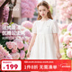 英氏（YEEHOO） 女童連衣裙兒童裙子童裝短袖淑女風(fēng)公主裙氣質(zhì)甜美中大童夏裝 金線(xiàn)毛球白色 【純棉內襯】 120