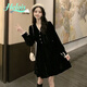 Helolis連衣裙秋冬新款時(shí)尚洋氣小黑裙配大衣長(cháng)裙黑色V領(lǐng)打底內搭連衣裙 黑色短款 S 建議85-105斤