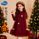 迪士尼（Disney）女童小香風(fēng)套裝裙新年紅公主裙兩件套加絨拜年服裙子110