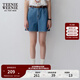 Teenie Weenie小熊牛仔短褲女夏季韓版簡(jiǎn)約休閑松緊高腰時(shí)尚牛仔褲女 深藍色 S (160)