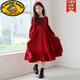 G.duck女童2025秋季新款洋氣純色公主連衣裙中小學(xué)生時(shí)尚紅色長(cháng)袖裙子 紅色 170 cm