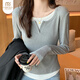 莫代爾拼色假兩件設計感打底衫內搭長(cháng)袖t恤女新款修身正肩顯瘦上衣