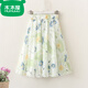 木木屋（mumuwu）女童雪紡裙子2025新款女孩洋氣碎花半身裙薄款中大童水墨印花裙子 青色碎花裙子 160 cm