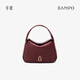 半坡飾族（bampo）牛皮小圓滿(mǎn)菜籃子包包高級單肩斜挎時(shí)尚頭層牛皮手提送禮520禮物 絳茜紅