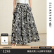 歌力思（ELLASSAY）2025夏季新款100%桑蠶絲印花寬松闊腿裙褲休閑褲女EWD365K019DX 黑花卉 M