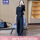 羅蒙品牌時(shí)尚氣質(zhì)減齡休閑套裝女 2026春秋新款輕奢通勤女人味一整套 黑色上衣+褲子兩件套 XL 【建議115-125斤】