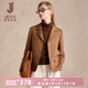 經(jīng)典故事（JANE STORY）經(jīng)典故事夾棉格紋西裝外套女秋款2025新款通勤別致修身西服小個(gè)子 橙咖色 L