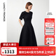 朗姿【Basic衣櫥】小香風(fēng)法式赫本風(fēng)波點(diǎn)小黑裙女收腰高智連衣裙 黑色 2XL