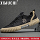 希慕馳（XIMUCHI）品牌 一腳蹬帆布鞋男 秋冬新款黑色板鞋透氣休閑鞋厚底增高鞋子男 黑色平底款 42 標準皮鞋尺碼