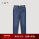 OVV【愛(ài)情而已同款】春夏熱賣(mài)女裝時(shí)尚棉質(zhì)經(jīng)典中腰直筒牛仔褲 中藍（凈色）05 27