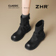 ZHR堆堆短靴女2025新款厚底雪地靴美拉德褲管馬丁靴女KN191黑色37