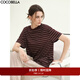 COCOBELLA[安可拉紅]撞色條紋短袖T恤女側開(kāi)叉休閑半袖TS3199 葡萄紅 L