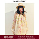 MAXRIENY浪漫無(wú)袖寬松亞麻上衣印花雪紡衫繭型設計 黃花 S