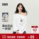 森馬（Semir）長(cháng)袖T恤女秋季蕾絲一字領(lǐng)純棉oversize印花2025上衣10A525101005