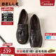 百麗（Belle）氣質(zhì)牛皮流蘇樂(lè )福鞋女2026春新質(zhì)感粗高跟通勤單鞋B2970AA6 咖色 37 (235mm)