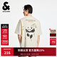 杰克·瓊斯（JACK&JONES）男裝26年純棉短袖T恤男士夏季潮流寬松卡通熊貓印花情侶半袖t恤 A08云米色-1 2XL 190寬松版，建議拍小一碼