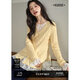 闊色（kuose）黃色針織衫毛衣開(kāi)衫蕾絲衫兩件套裝25初秋季新款女疊穿上衣 米杏色蕾絲衫7002 L